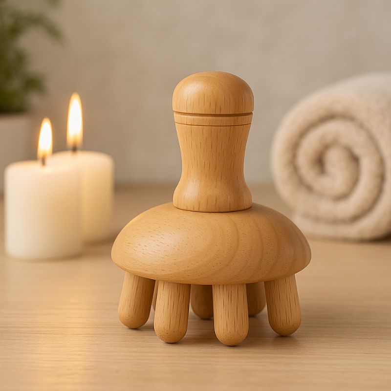 Champignon de Massage – Accessoire Maderotherapie posé dans un décor zen de spa