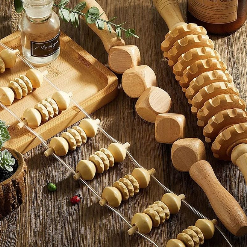 Outils maderotherapie en kit – outils rassemblés dans un panier déco