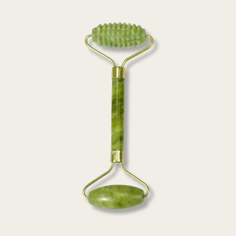 Rouleau pierre de jade à double embout, lisse et texturé, pour massage du visage