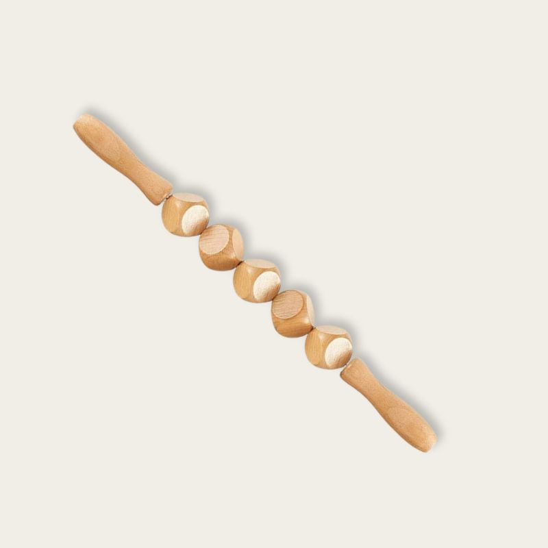 Bâton de massage en bois naturel avec 5 cubes arrondis, accessoire bien-être pour drainage lymphatique