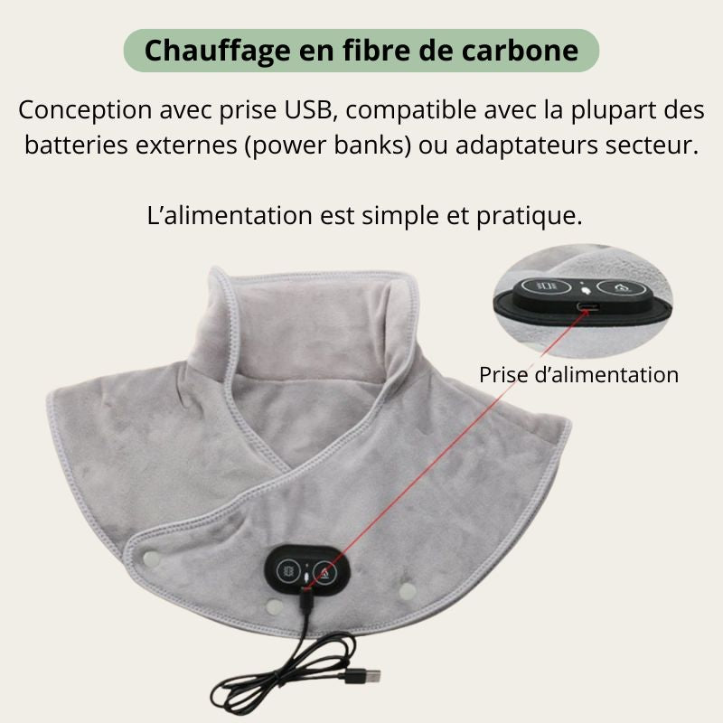 Coussin chauffant massant avec technologie en fibre de carbone et alimentation USB