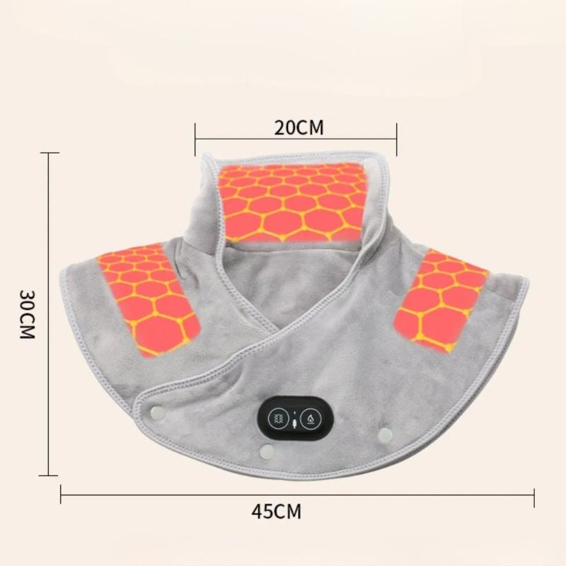 Coussin chauffant massant pour la nuque avec zones de chaleur et dimensions détaillées