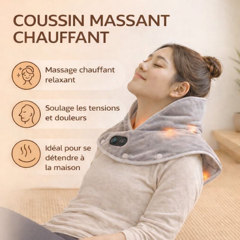Coussin massant chauffant pour la nuque, idéal pour la détente et la relaxation à la maison