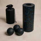 Ensemble massage dos noir et bleu avec rouleau, double boule et balle simple