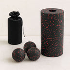 Ensemble massage dos noir et rouge avec rouleau, double boule et balle simple