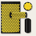 Kit tapis d'acupression noir avec fleurs jaunes, coussin et sac de transport