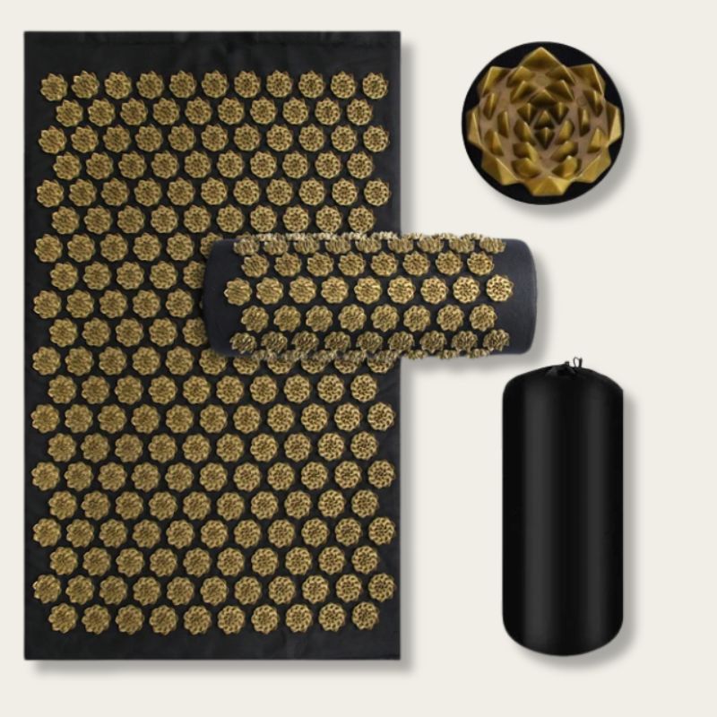 Tapis de champ de fleurs marron en kit avec coussin d'acupression et sac de transport