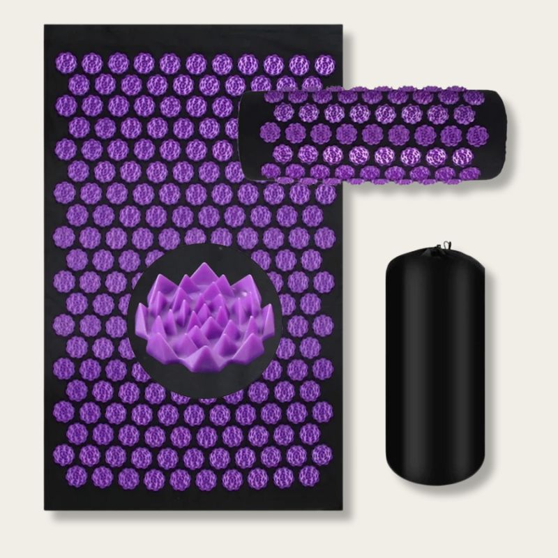 Tapis de champ de fleurs violet en kit avec coussin acupression et sac de transport