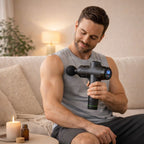 Homme utilisant un pistolet de massage professionnel pour la récupération musculaire du bras