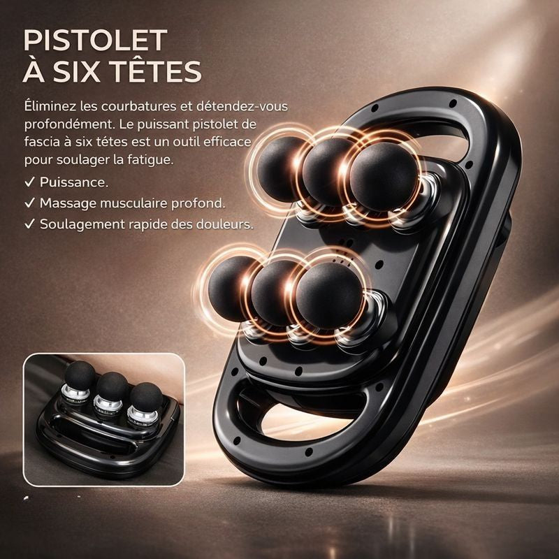 Pistolet de massage tendinite à six têtes pour soulager les courbatures et détendre les muscles en profondeur