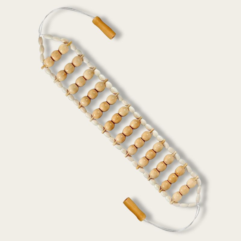 Rouleau Maderotherapie en bois naturel vu à plat, accessoire de massage pour drainage lymphatique