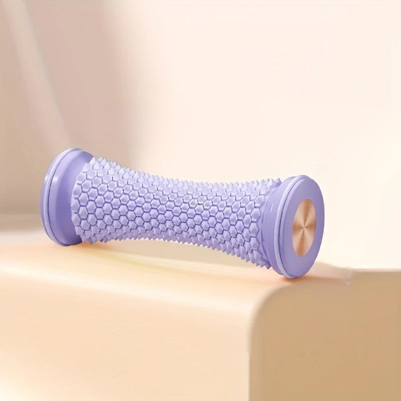 Rouleau de massage pied violet avec picots en relief pour détente plantaire et bien-être