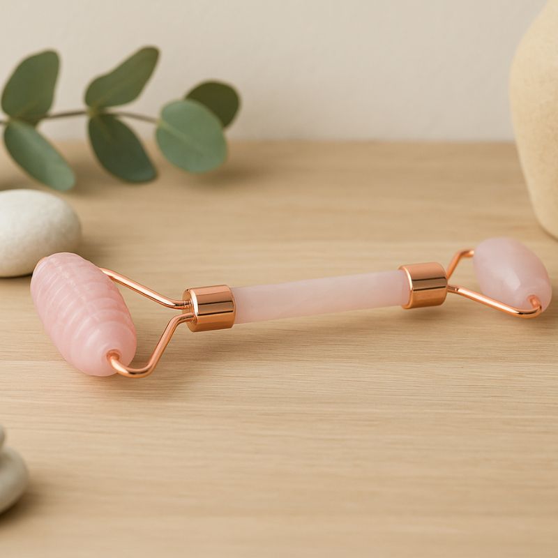 Rouleau visage en quartz rose avec poignée ergonomique