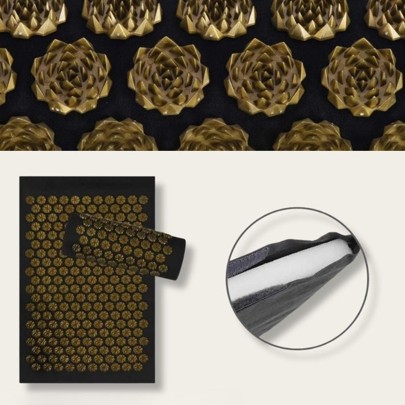 Zoom sur les picots marron du tapis de champ de fleurs en forme de fleur de lotus