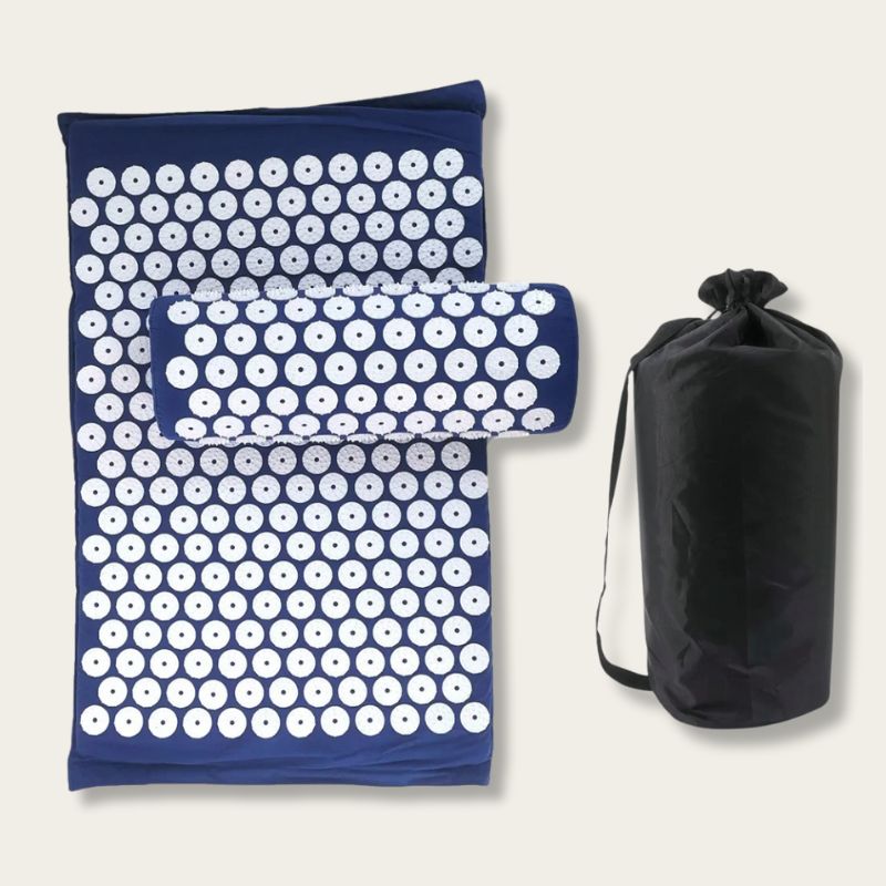 Tapis de Fakir bleu avec coussin acupression et sac de transport